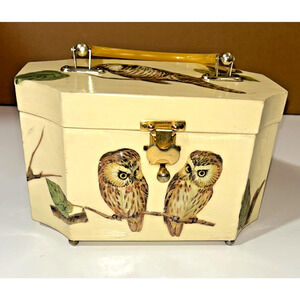 VTG 1960s Annie Laurie Originals 3D Owl Box Purse Lucite Decoupage